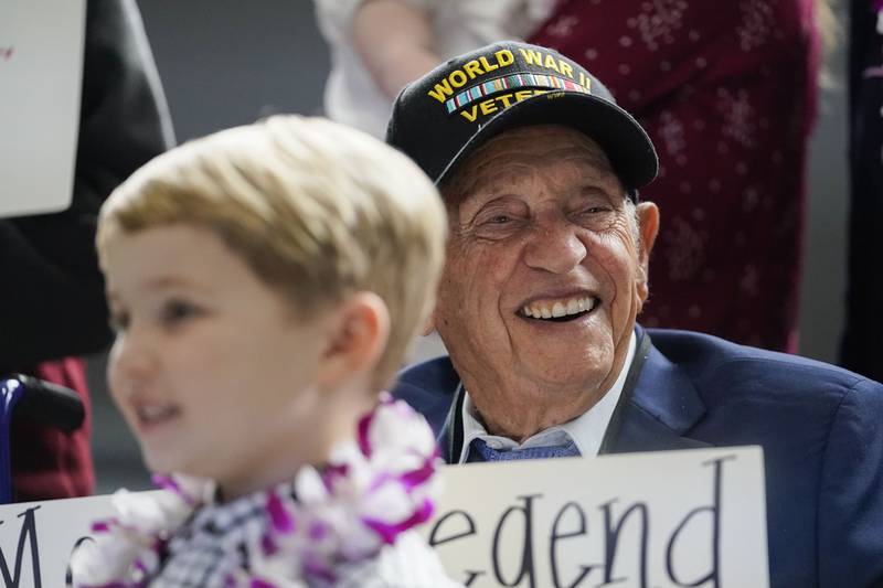 At 104 years and 11 months old, Second World War veteran Joseph Eskenazi is the oldest living veteran to survive the attack on Pearl Harbour. All photos: AP