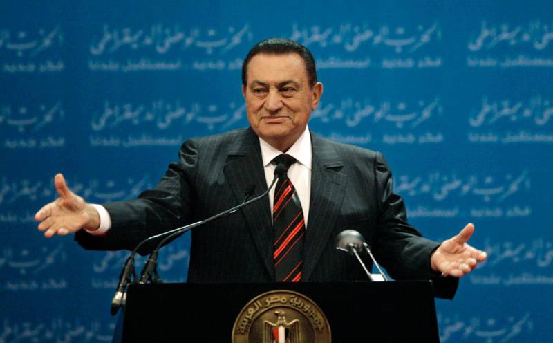 Former Egyptian President Hosni Mubarak delivers a speech in Cairo in 2008. Mubarak died on February 25, 2020 aged 91. AP Photo