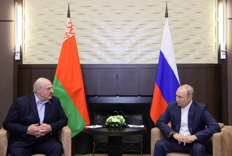 Russian President Vladimir Putin attends a meeting with his Belarusian counterpart Alexander Lukashenko in Sochi, Russia. Reuters