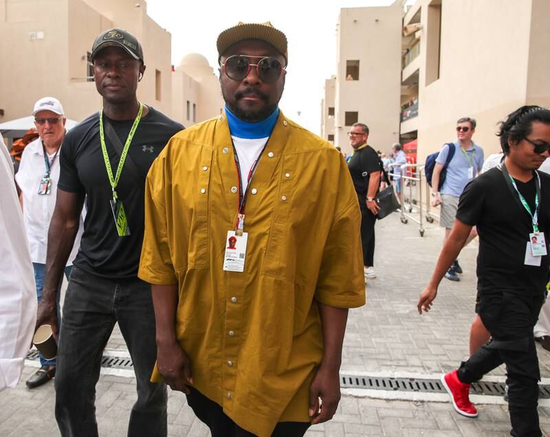 American rapper, singer and record producer Will.i.am arrives for the the Pit Lane Walk at the Yas Marina Circuit in Abu Dhabi. Victor Besa / The National