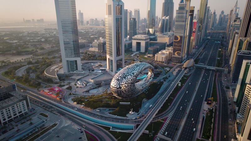 The museum sits on Sheikh Zayed Road. Photo: Museum of the Future