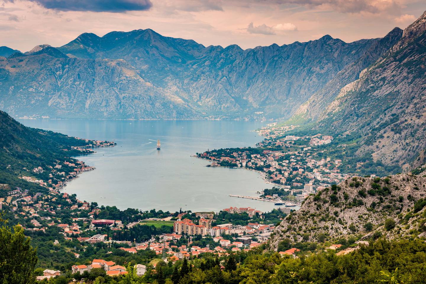 High angle view of Kotor bay at sunset, Montenegro. Getty Images