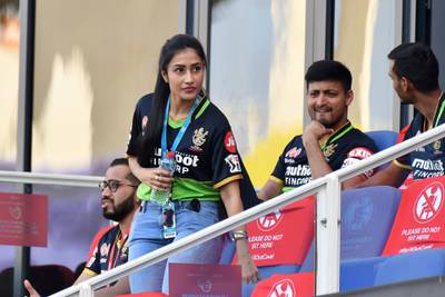 RCB Player Yuzvendera Chahal's Fiancee Dhanashree Verma seen during match 44 of season 13 of the Dream 11 Indian Premier League (IPL) between the Royal Challengers Bangalore and the Chennai Super Kings held at the Dubai International Cricket Stadium, Dubai in the United Arab Emirates on the 25th October 2020.  Photo by: Samuel Rajkumar  / Sportzpics for BCCI