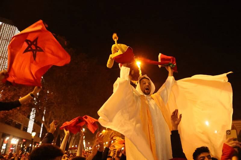 Moroccan fans celebrate in La Ramblas, Spain. Reuters