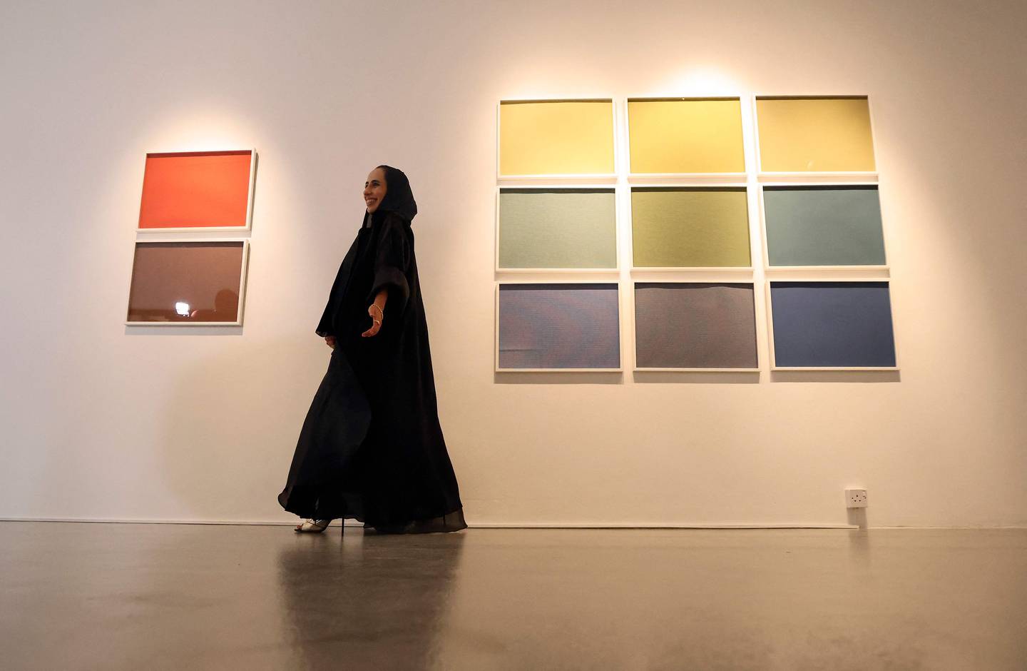 Emirati artist Shamma Al Amri at the opening of her exhibition So to Speak, at Tashkeel centre in Dubai, on September 13, 2022. Photo: AFP