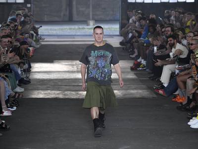 Jeremy Scott on the runway after the Moschino men's spring/summer 2023 collection in Milan last year. AP