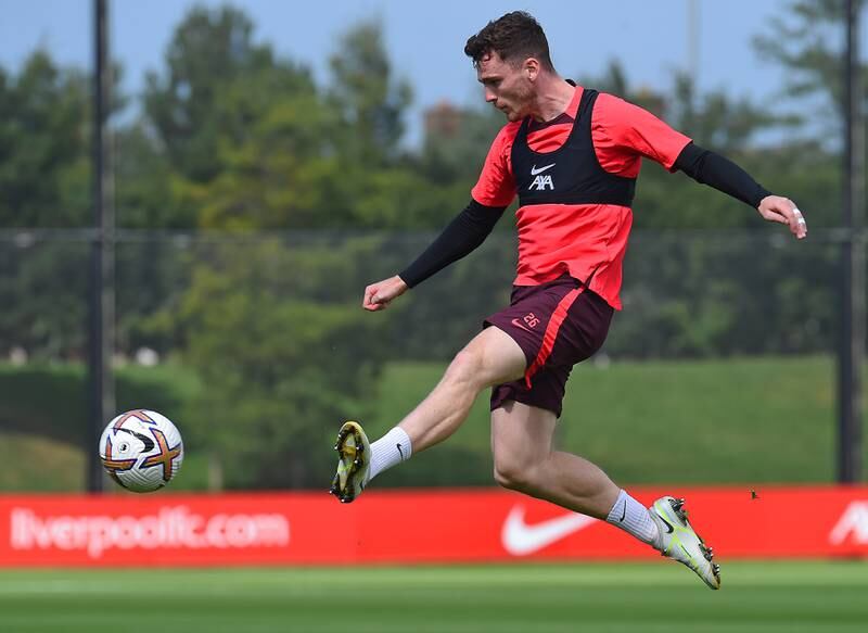 Liverpool full-back Andy Robertson during training. Getty