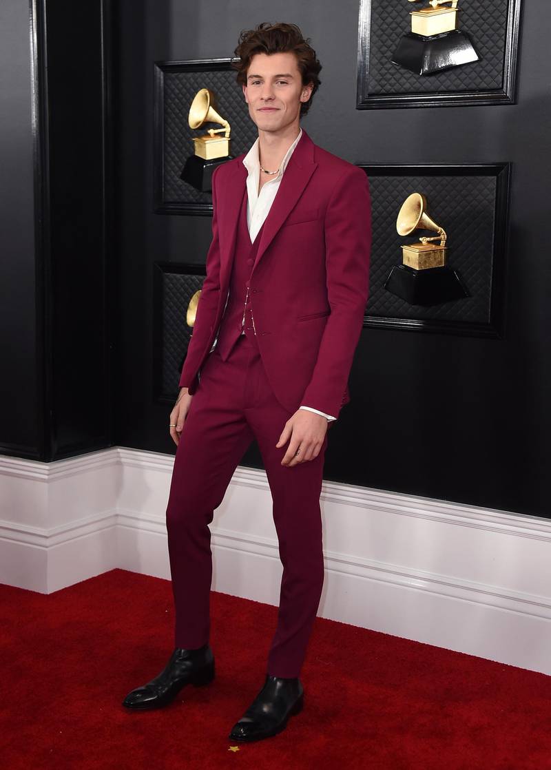 Shawn Mendes arrives at the 62nd annual Grammy Awards at the Staples Center on Sunday, Jan. 26, 2020, in Los Angeles. AP