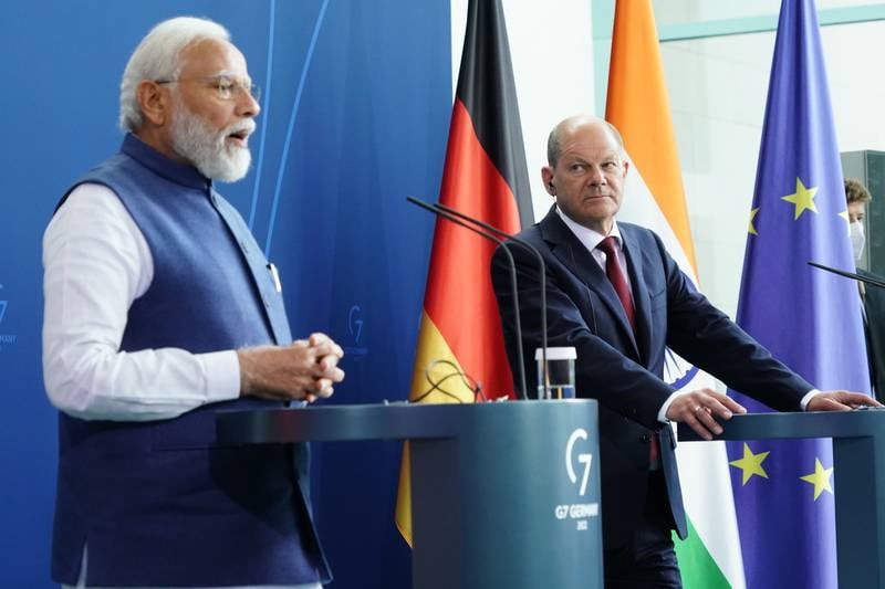 Mr Scholz and Mr Modi met for the sixth India-Germany Inter-Governmental Consultations in Berlin, a regular dialogue format of ministers from both sides. Getty Images