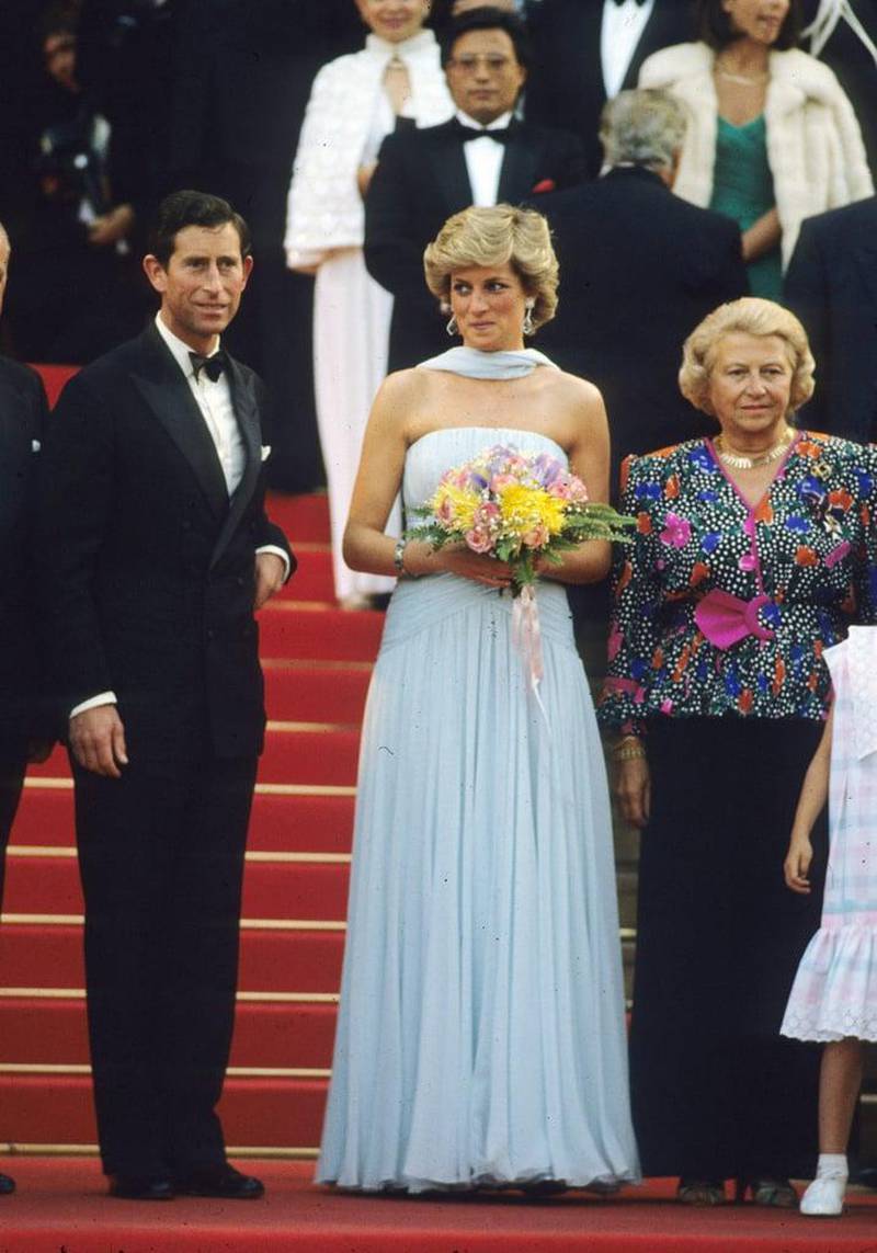 The late Princess Diana wore a pale blue Catherine Walker gown in homage to the actress Grace Kelly in 1987. EPA