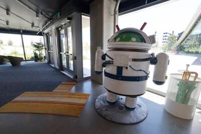 A Google Android bot in the lobby of BV100, Google's new Bay View campus. EPA