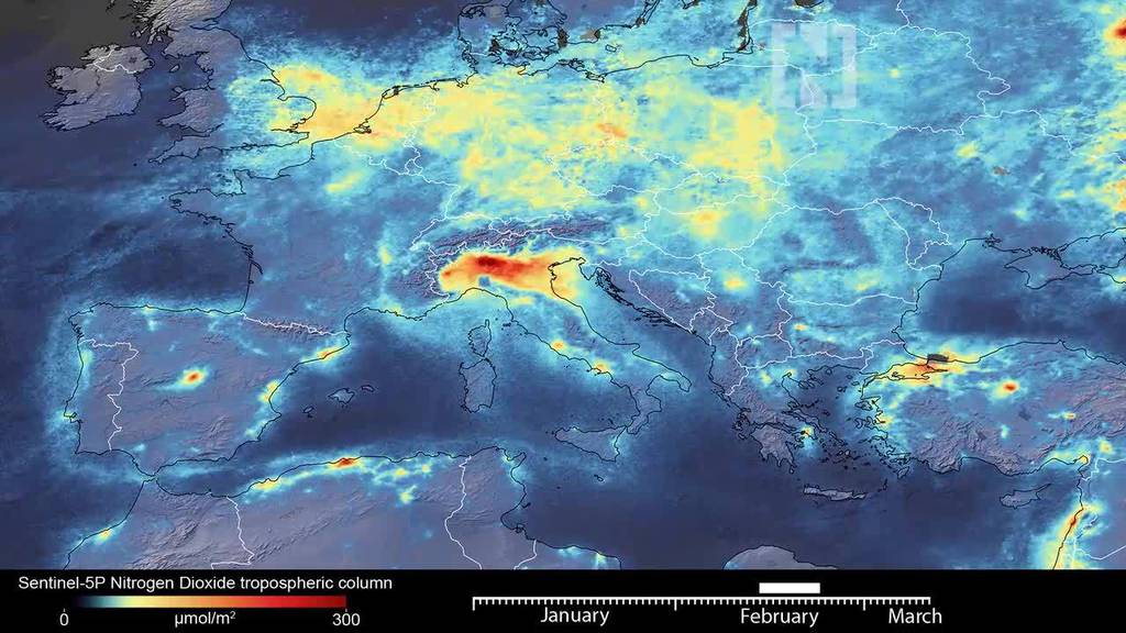 Coronavirus timelapse: emissions drop over Italy