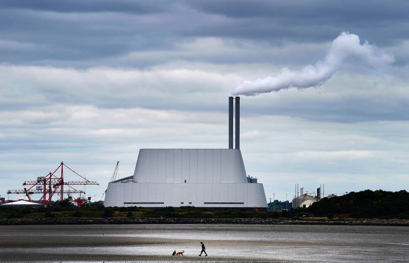 The Poolbeg incinerator at Sandymount strand, Dublin, burns waste to provide power to the national grid. PA