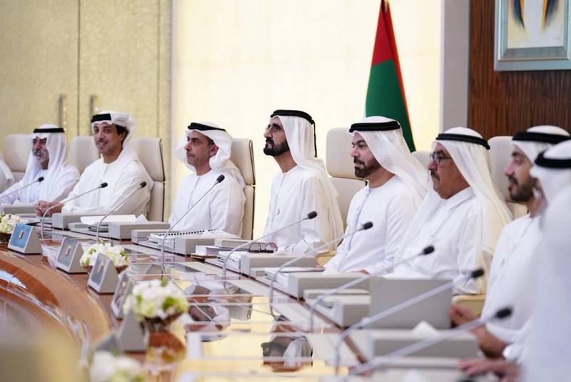 Sheikh Mohammed bin Rashid at the Cabinet meeting at the Presidential Palace. Courtesy Dubai Media Office