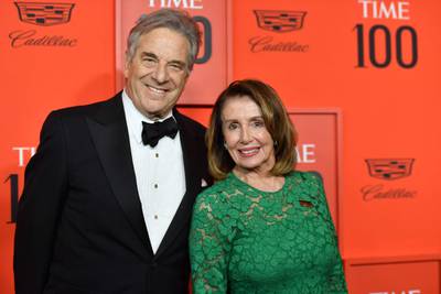 Nancy and Paul Pelosi arrive for the Time 100 Gala at Lincoln Centre in New York. AFP