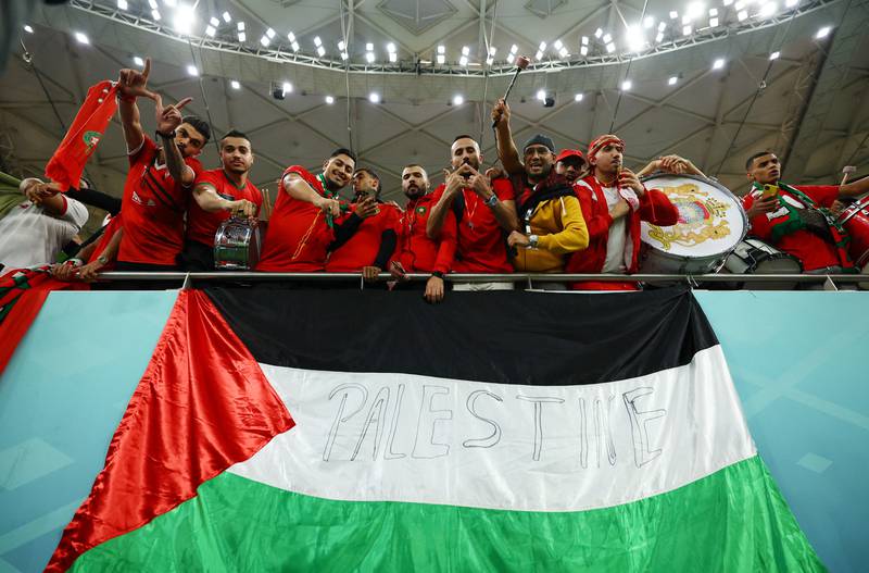 Several Morocco fans have hung a Palestine flag inside the stadium. Reuters