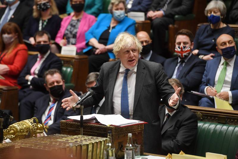 Britain's Prime Minister Boris Johnson gestures during Prime Minister's Questions in the House of Commons in London. UK Parliament / AFP