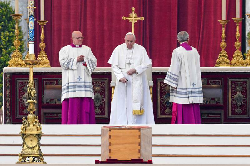 Pope Francis oversees the funeral of Benedict XVI. AFP