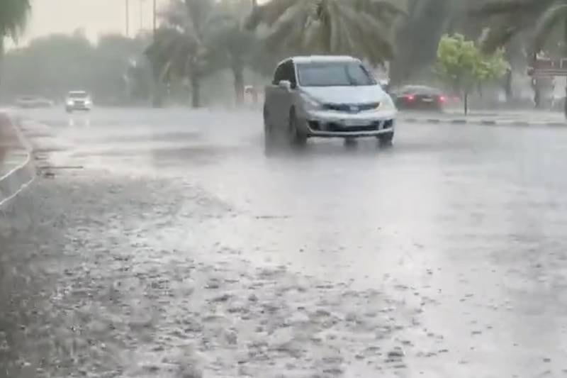 Motorists navigate rain in Al Ain. Photo: National Centre of Meteorology