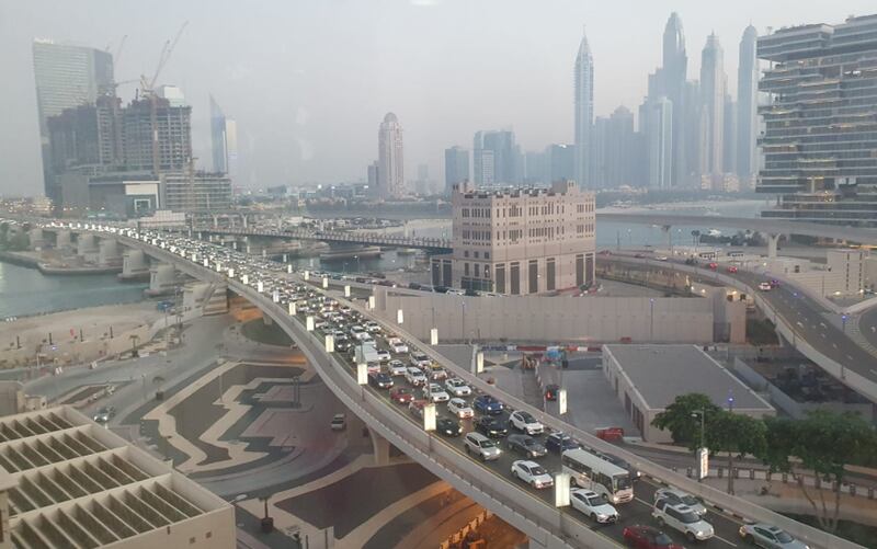 Traffic came to a standstill on The Palm Jumeirah on Thursday during rush hour after a water leak. Photo: Paola Rodini