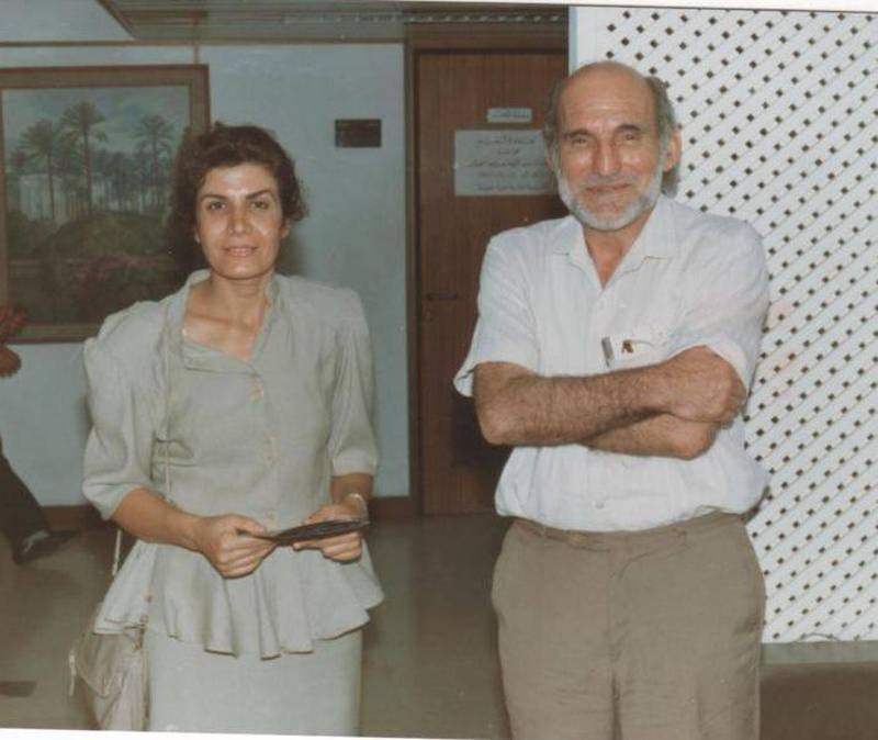 With Shakir Hassan Al Said at my first solo exhibition at the Saddam Art Centre, Baghdad, 1991. Henaa Malallah