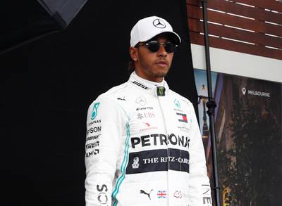 Mercedes driver and world champion Lewis Hamilton poses ahead of the Australian Grand Prix 2020 before it was cancelled.