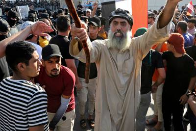 Protesters demonstrate in Baghdad. AFP