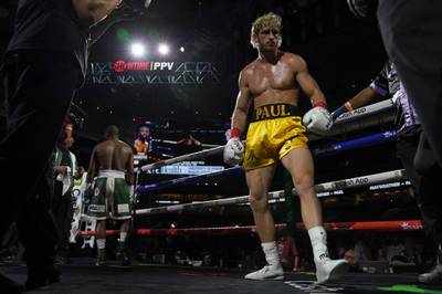 Logan Paul stands in the ring prior to his fight against Floyd Mayweather. Reuters