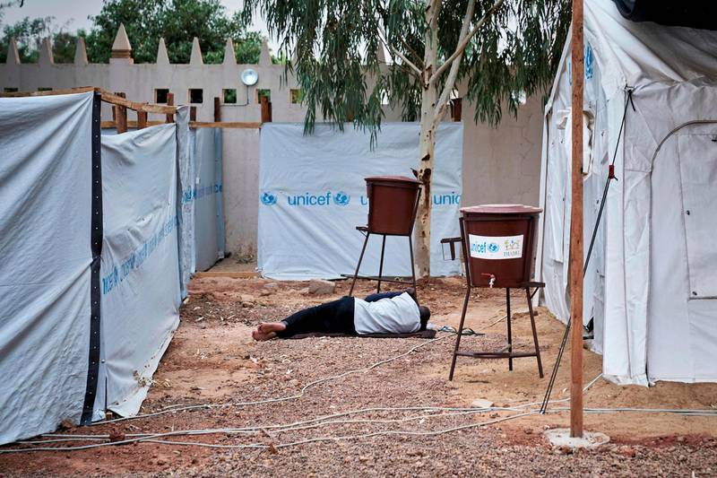 A patient positive to Covid-19 rests in the quarantine area at the Somine Dolo Hospital in Mopti, Mali. AFP