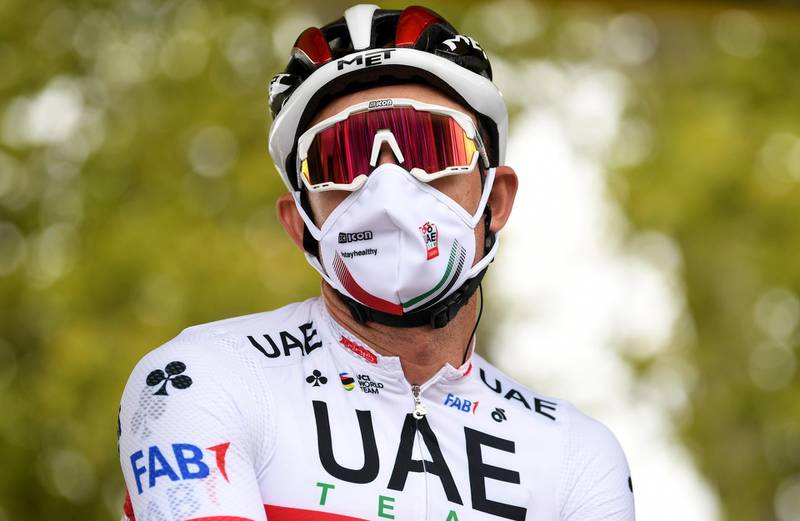 Norwegian rider Alexander Kristoff of UAE Team Emirates wears a protective face mask before the start of the 9th stage of the Tour de France on Sunday. EPA