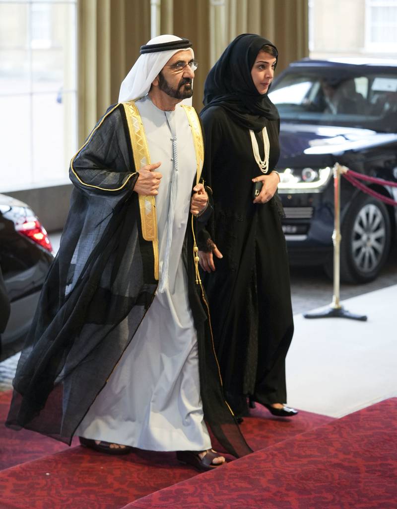 Sheikh Mohammed bin Rashid, UAE Vice President and Ruler of Dubai, arrives for a reception hosted by Britain's King Charles III for heads of state and official overseas guests, at Buckingham Palace in London on Sunday, on the eve of the funeral for Queen Elizabeth II. AP