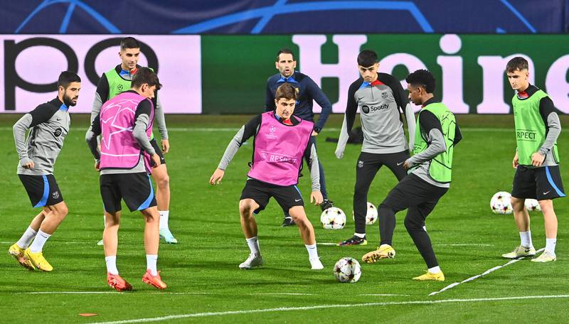 Barcelona players take part a training session. AFP
