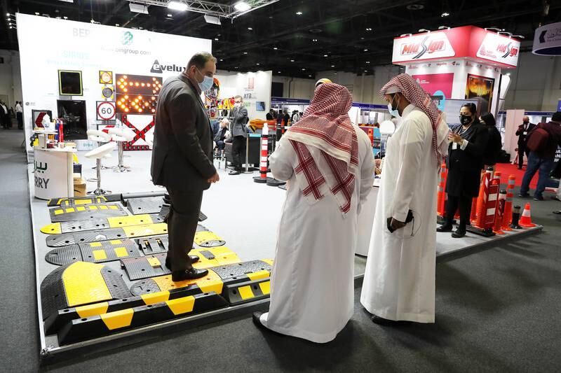 Road safety products on display at the Berry stand at the Gulf Traffic conference held at Dubai World Trade Centre. All photos: Pawan Singh / The National