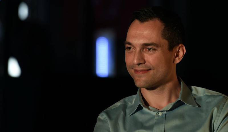 Airbnb co-founder Nathan Blecharczyk during a press conference in New Delhi. Money Sharma / AFP