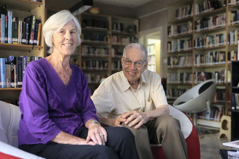 Nancy and Harvey, an American couple who own the library Books and More are seen in their library in Amman, Jordan. (Salah Malkawi for The National)
