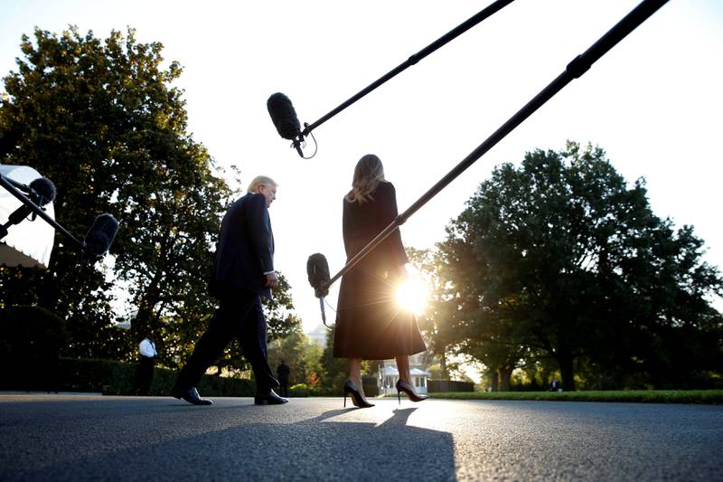 US President Donald Trump and first lady Melania Trump depart for travel to Las Vegas, in the aftermath of the shooting there, from the South Lawn of the White House in Washington. Jonathan Ernst / Reuters