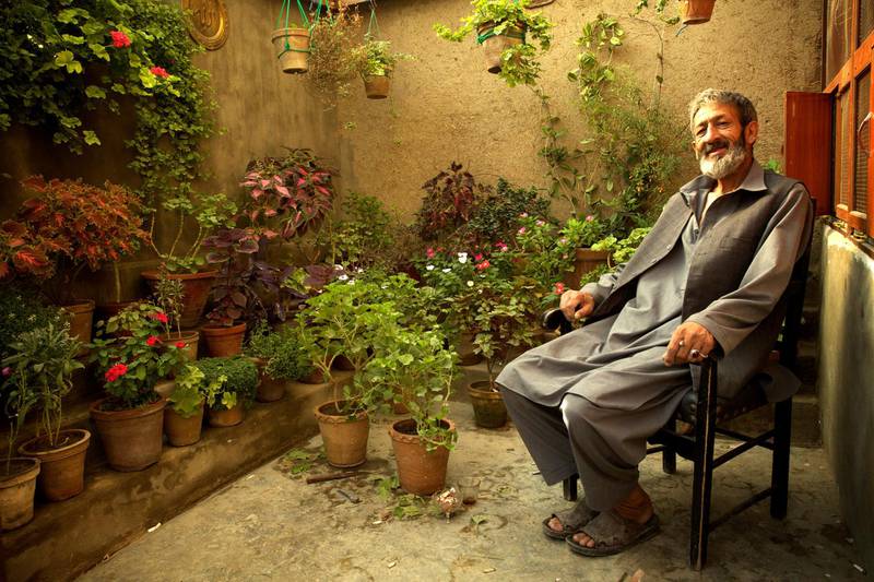 Ramesh, Kabul, 2015. 

My father was head of an agricultural bank and the family were well off. We had a huge 
house with an enormous garden. My father loved flowers and gardening and I learned 
his passion after school, helping him to weed and water.
He was a good Muslim and never took bribes. But when he died the security situation worsened and my brother, who was working in the ministry of finance, left the country. I stayed here and after the fall of the Taliban found a job as a gardener for a cultural organisation, where I worked until six years ago. As soon as I lost my job, I built this garden. I wanted to build one where we used to live but, well, it is just a road now. My father father-in in-law owns this land, but I built 
the walls and everything you see here now.  I have had problems with the salinity of the soil this year, I put some compost down but it was poor quality and I don’t think it worked.’
