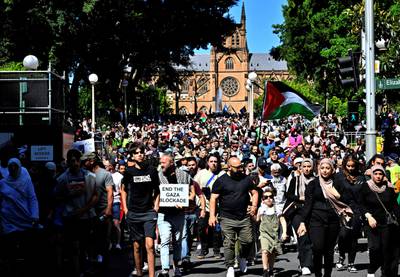 Hundreds of people leave Hyde Park after a pro-Palestinian rally in Sydney. AFP