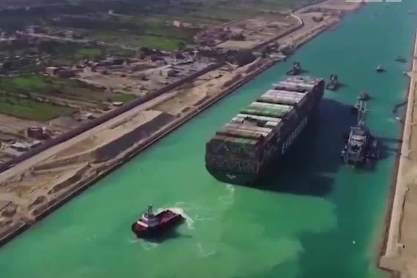 Drone footage captures efforts to free Ever Given in Suez Canal