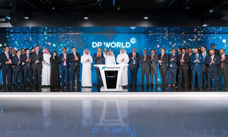 DP World chairman Sultan bin Sulayem ringing the opening bell on the floor at Nasdaq Dubai on November 25 to celebrate the listing of two sukuk and conventional bonds worth a combined $2.3bn. Emerging market corporate bond issuance has grown by about 600 per cent since the last financial crisis 10 years ago. Courtesy Nasdaq Dubai