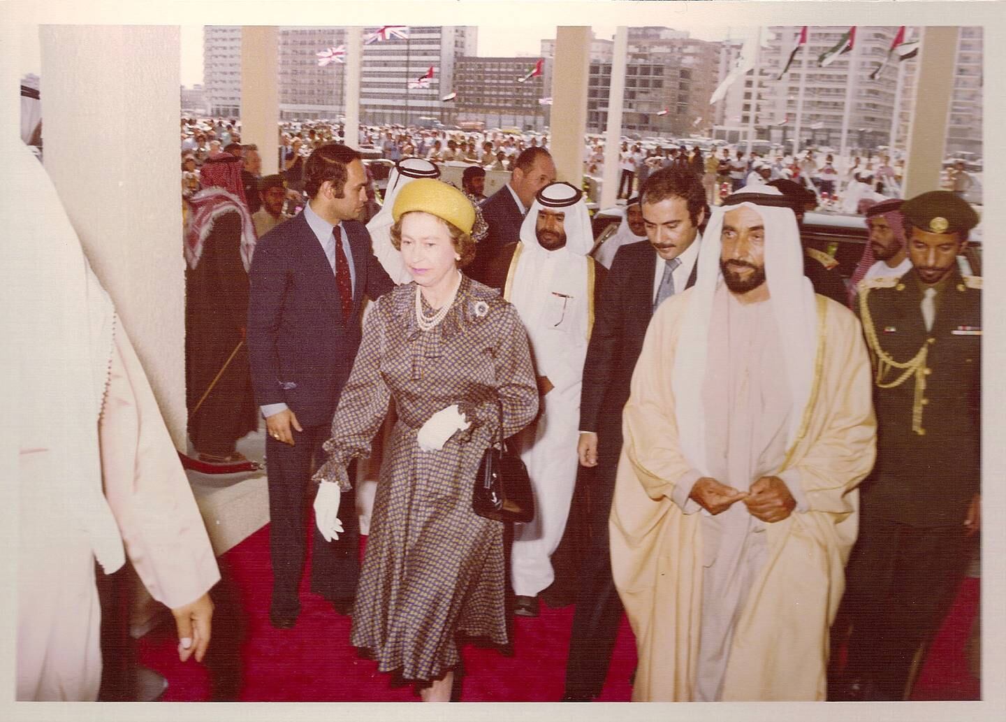 Provided photo of Le Méridien Abu Dhabi hotel inauguration with Her Majesty Queen Elizabeth II of the United Kingdom and His Highness Sheikh Zayed Bin Sultan Al Nahyan, the late president of the UAE in 1979 These photos will be displayed during the photo gallery exhibition from 23rd to 27th in the lobby of the hotelCourtesy Le Méridien Abu Dhabi For story in the national section by Mel Swan 