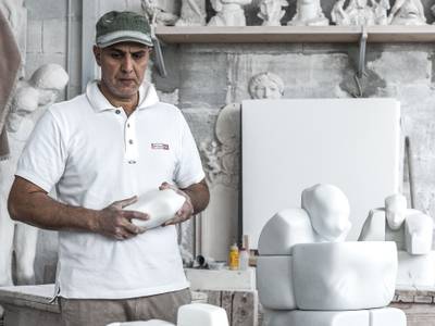 Egyptian sculptor Khaled Zaki in his studio. 