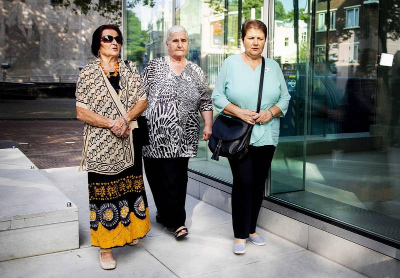 The head of the 'Mothers of Srebrenica' association, Munira Subasic (C),  and two other Bosnian women arrive before the Supreme Court ruling in the cassation proceedings against the Dutch State in The Hague, The Netherlands, 19 July 2019. 7,000-8,000 Bosniaks were slaughtered and 20,000 civilians were forcibly displaced in an act of ethnic cleansing perpetrated in the small eastern Bosnian village of Srebrenica, whose name will forever be linked to the infamous 1995 massacre. Today, 25 years after the massacre, the memory of its victims is kept alive by several institutions, such as the Museum of Crimes Against Humanity and Genocide in Sarajevo or a permanent exhibit at the 'Memorial Centre Srebrenica-Potocari' that now occupies the former headquarters of the Dutch UNPROFOR Battalion.  EPA