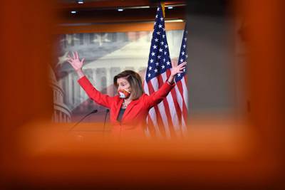 US Speaker of the House, Nancy Pelosi holds her weekly press briefing on Capitol Hill in Washington on November 6, 2020 at which she called Joe Biden the "president-elect" after he pulled ahead in key states. AFP