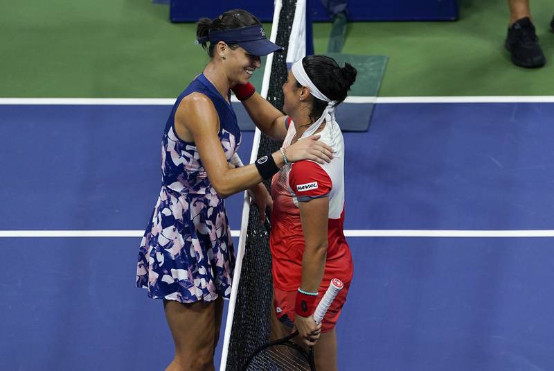 Ons Jabeur greets Ajla Tomljanovic after winning. AP