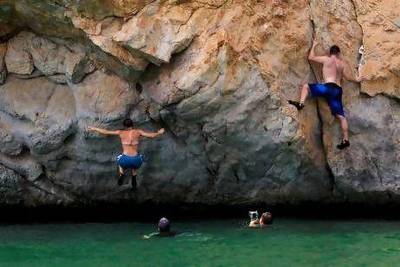 Deep water soloing climbers who lose their grip simply fall into the warm water. Christopher Pike / The National