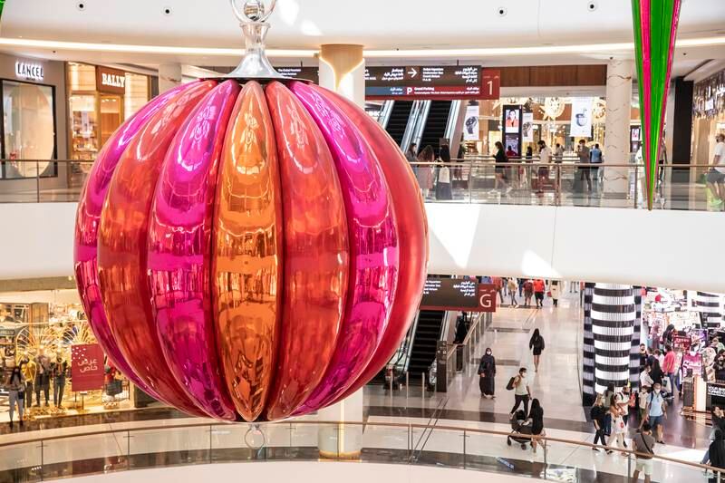 The Dubai Mall had the world's largest Christmas decoration bauble on display in 2018. Antonie Robertson / The National