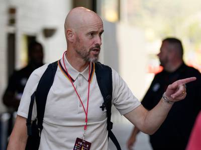 Manchester United manager Erik ten Hag arrives for the team's pre-season friendly against Wrexham on Tuesday, July 25, 2023, in San Diego. AP Photo