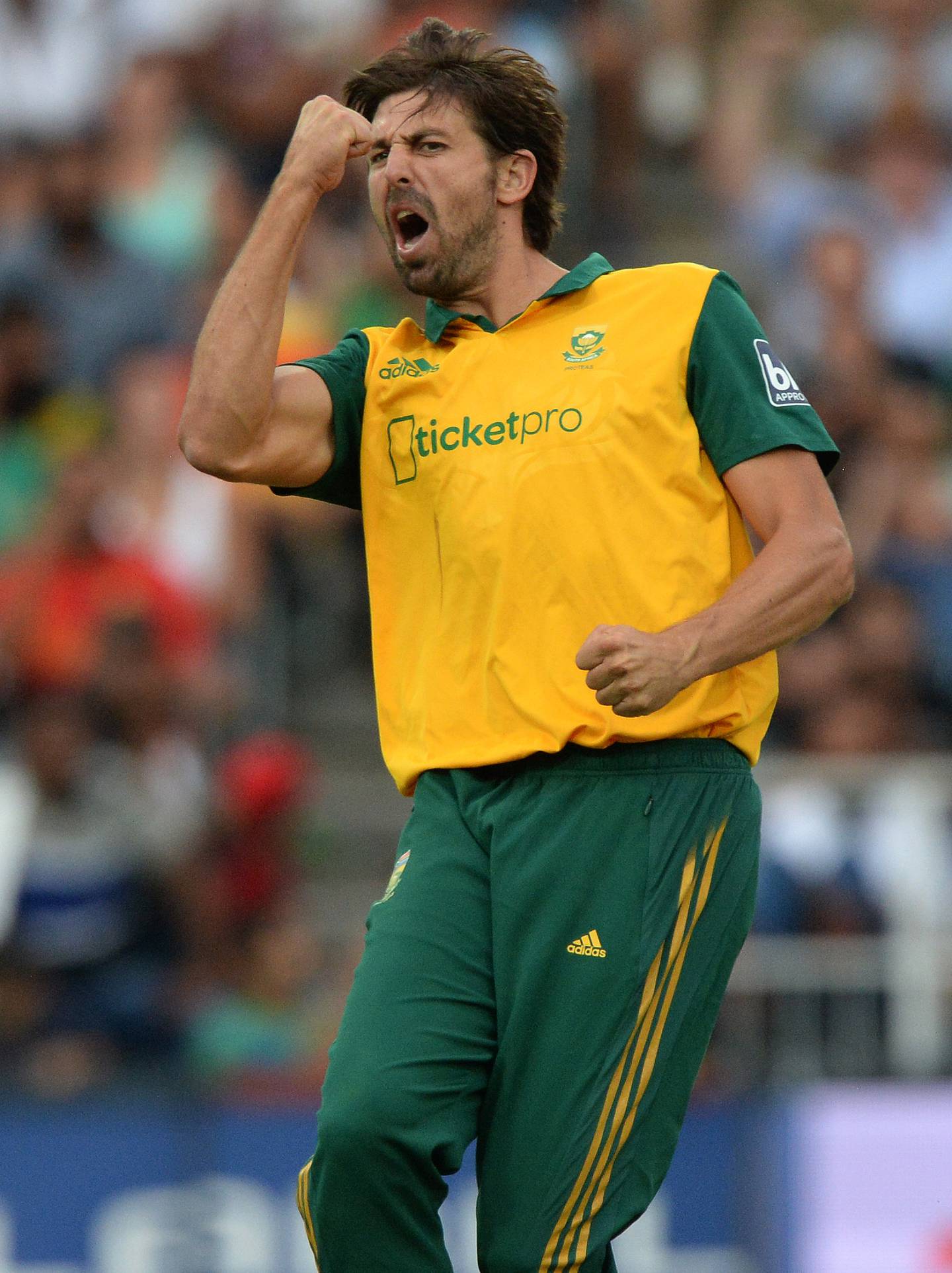 David Wiese celebrates taking a wicket for South Africa during a T20 International against West Indies at Wanderers Stadium on January 11, 2015 in Cape Town, South Africa. Getty Images