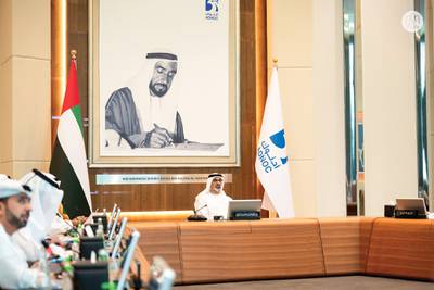 Sheikh Khaled bin Mohamed, Crown Prince of Abu Dhabi and chairman of the Abu Dhabi Executive Council, chairing a meeting of the executive committee of the Adnoc board of directors on Monday. Photo: ADMO
